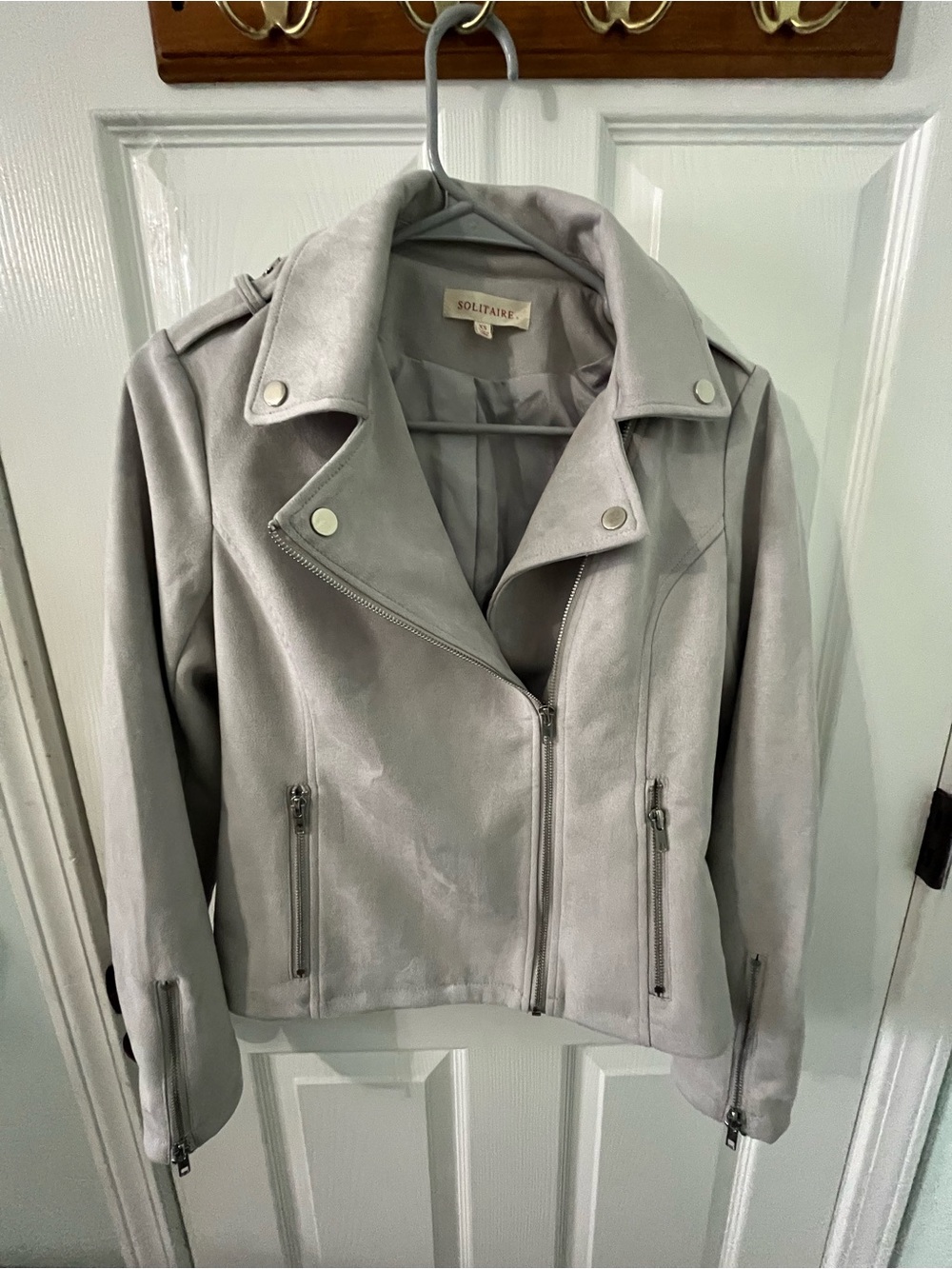 Solitaire Light Gray Suede Moto Jacket